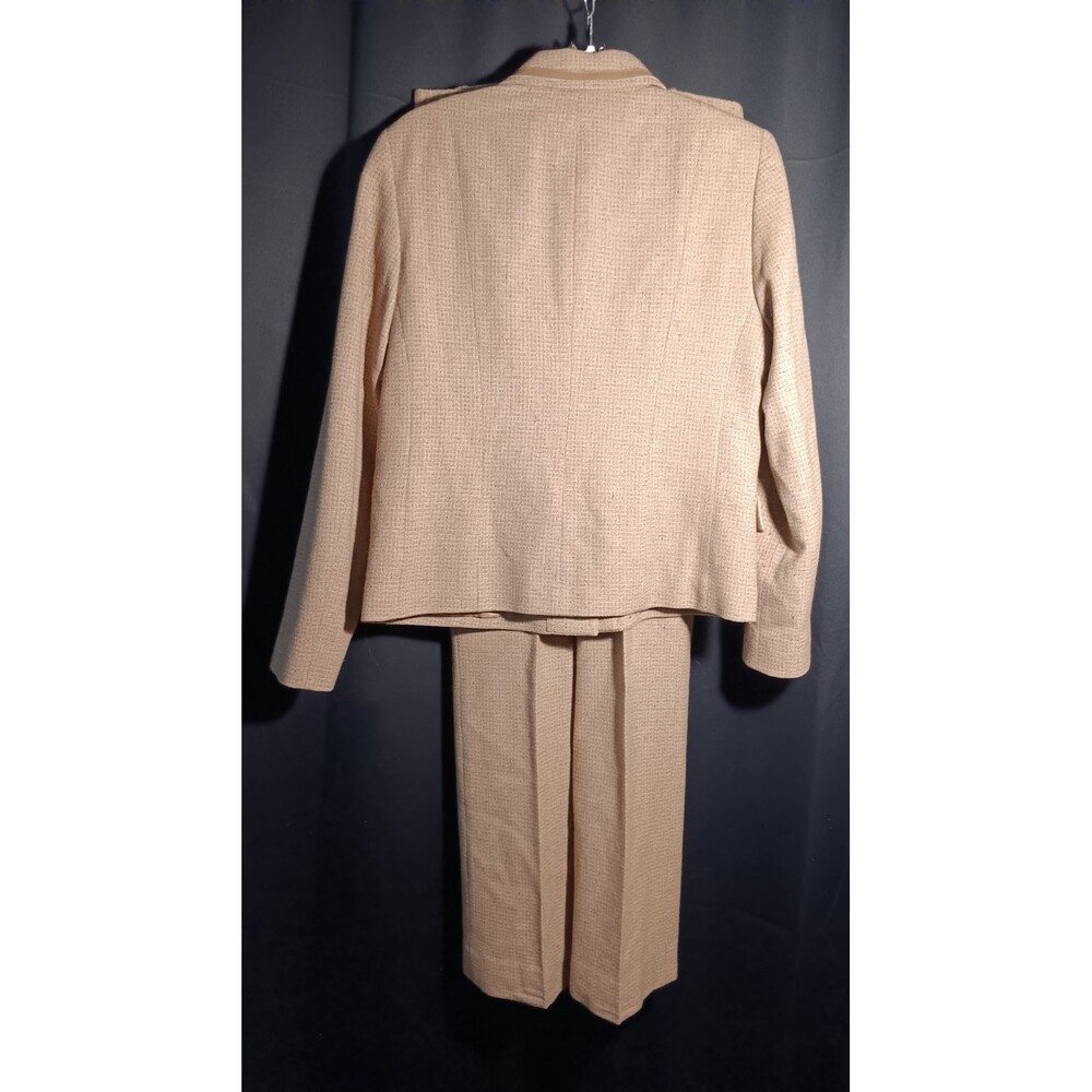 Pendleton Tan Wool Silk Suit Set Jacket 10 Pants 8 Leather Trim Classic Career - Picture 2 of 12